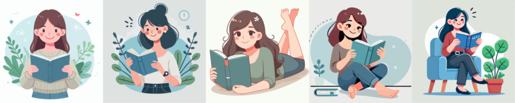Woman reading a book with happy expression