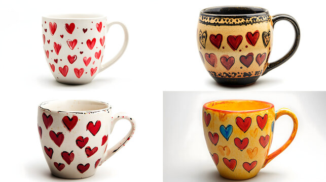 ? Hand-painted love-themed ceramic mug with heart patterns isolated on white background in HD .-# Create, explore, and organize on [midjourney.com](<https