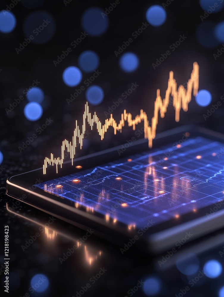 Poster understanding bank loans digital insights with graphs on a mobile device in a modern workspace