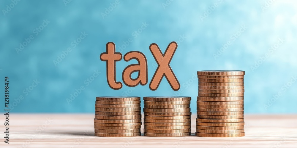 Poster analyzing tax trends with bar graph and stacked coins financial insights business environment inform