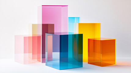 Obraz premium abstract colorful glass cubes on white background minimalist geometric shapes still life design concept modern art product display photo blank space copy space mock up