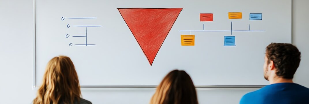 A B2C sales funnel diagram on a whiteboard, with space for text