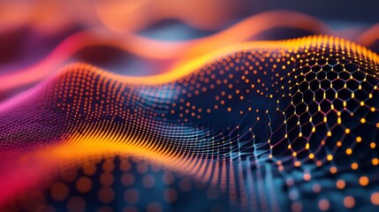 Abstract digital landscape with glowing nodes and connections