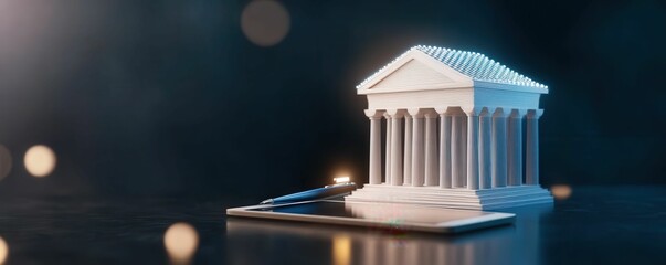 Fototapeta premium Bank documents neatly arranged with high-tech pen office digital assets modern environment close-up view professional concept