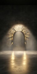 Fototapeta premium Illuminated bank vault door high security chamber digital dark environment dramatic viewpoint mystery concept