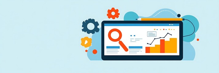 A BPM software on a tablet showing workflow efficiency, with space for text