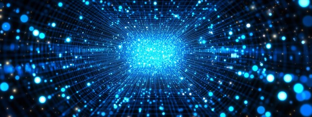 Naklejka premium Abstract blue glowing particles tunnel.