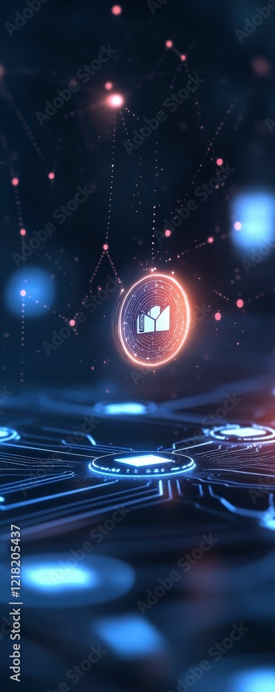 Poster futuristic tax filing interface with glowing icons digital workspace animation virtual environment c