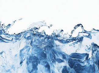 Close-up of splashing blue water isolated on white background.