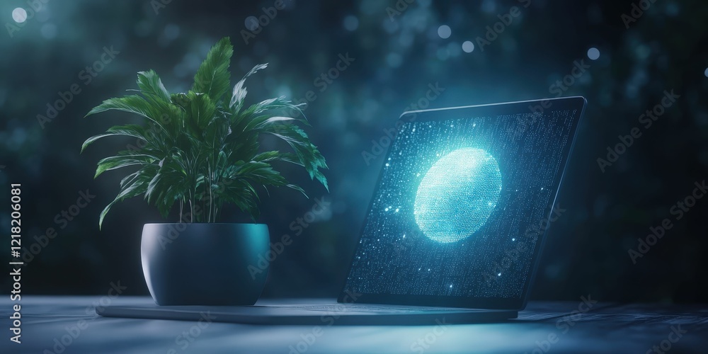 Poster holographic virtual assistant for banking queries digital environment interactive display futuristic