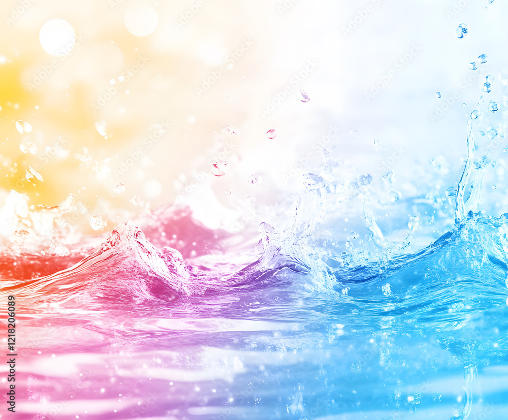 Poster vibrant splashes of water in a colorful gradient background