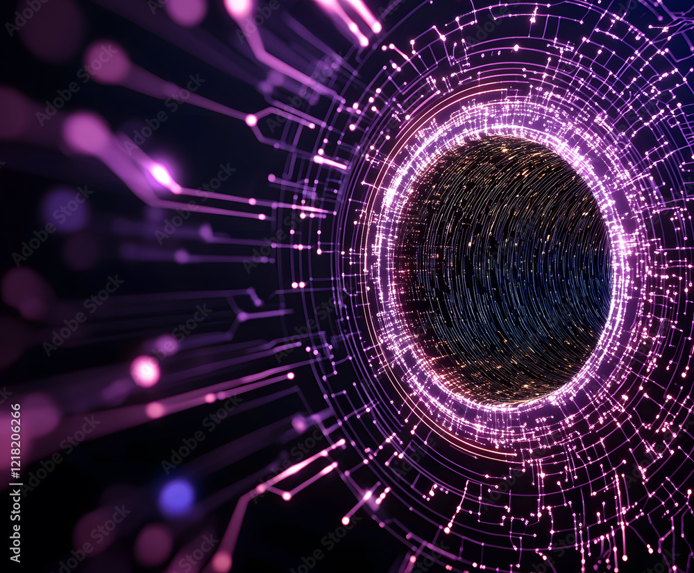 Aufkleber vibrant abstract tunnel with glowing particles and lines in a digital space