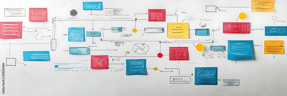 Poster a bpm workflow diagram on a whiteboard, with space for text