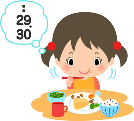 咀嚼回数を数えながら食事をする女の子