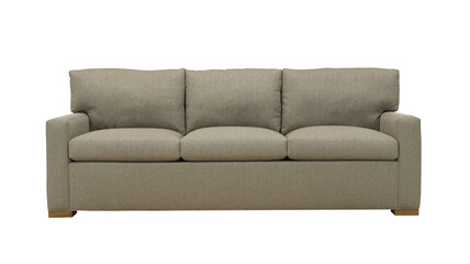 A sofa in a minimalist design with wooden legs + clipping path. The sofa is isolated on a White background.