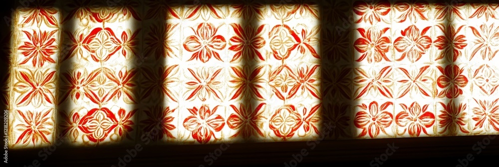 Aufkleber artistic reflection of light and color through decorative window panels with floral patterns in shad