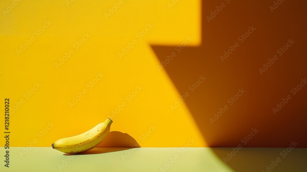 Aufkleber bright yellow background with a single banana casting a shadow on a green surface, creating a minima