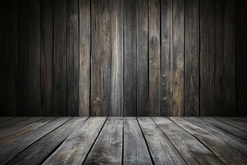 Dark rustic wooden background with floor and wall.
