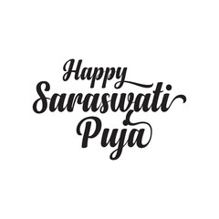 Happy Saraswati Puja handwritten ink lettering inscription. calligraphy text. vector illustration