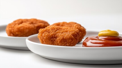 Crispy Chicken Nuggets with Ketchup and Mustard