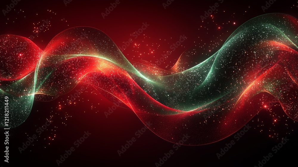 Poster dynamic abstract wave animation digital art red and green color palette ethereal background high-res