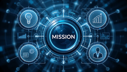 Obraz premium Mission concept. Finacial success concept on virtual screen. Business, technology, internet and networking concept.