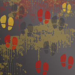 Footprints on Grunge: An abstract art piece featuring a collection of colorful footprints scattered across a textured grunge background, creating a visually captivating and thought-provoking image. 