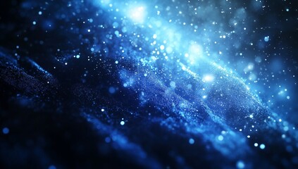 Obraz premium Abstract blue particle wave background.