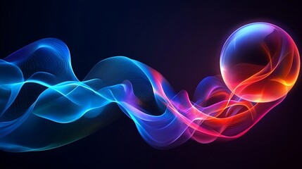 Abstract glowing sphere and flowing energy waves.