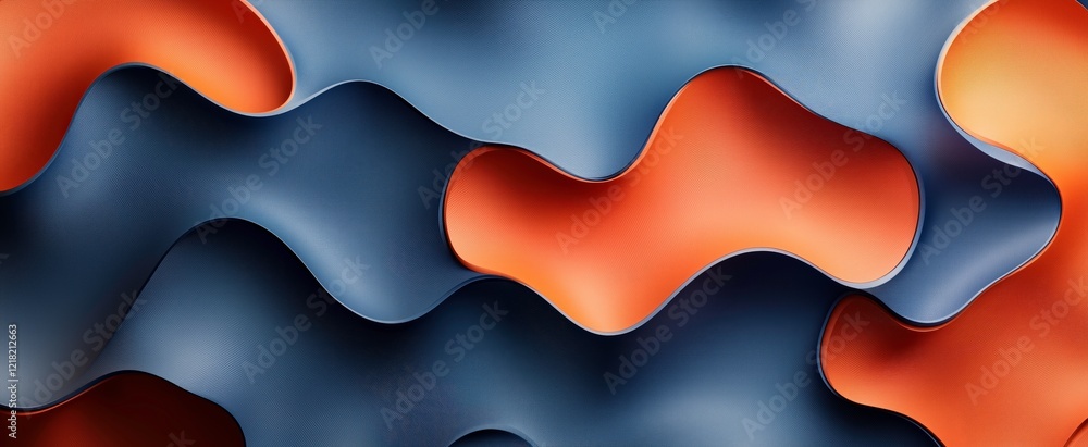 Poster abstract waves in blue and orange: an abstract background featuring a mesmerizing interplay of blue 