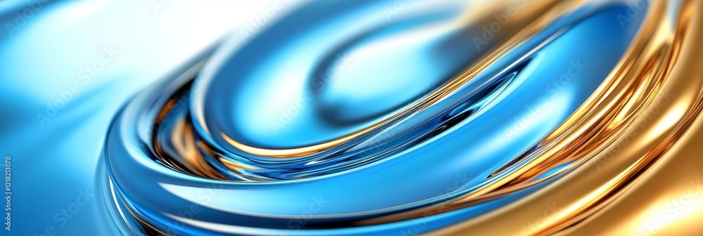 Poster abstract blue gold swirl - close-up of a digitally created abstract image featuring swirling blue an