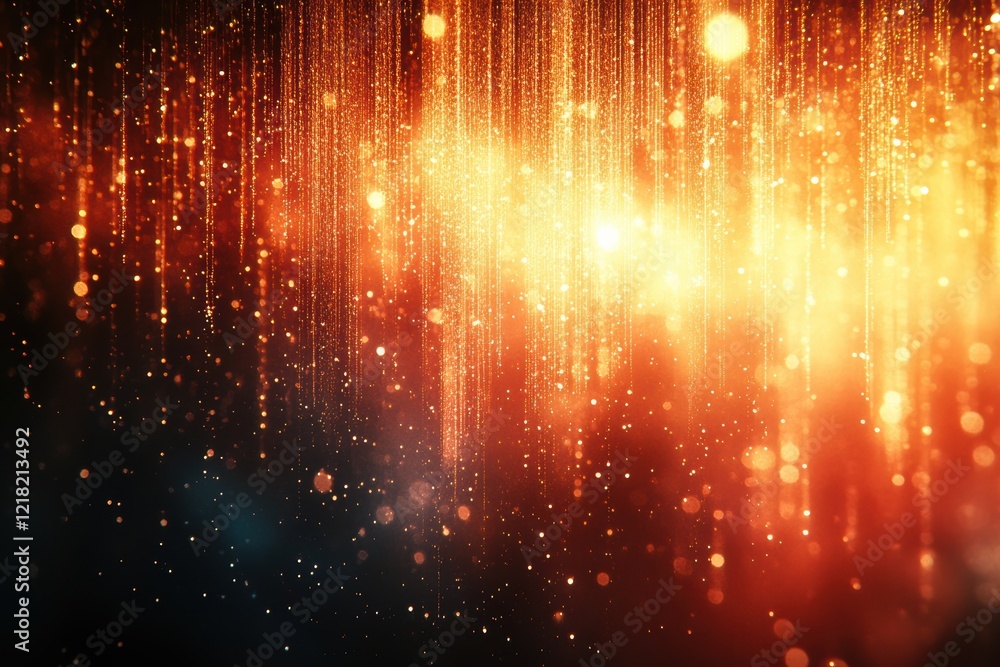 Poster a mesmerizing display of warm golden light particles cascading down against a dark background, creat