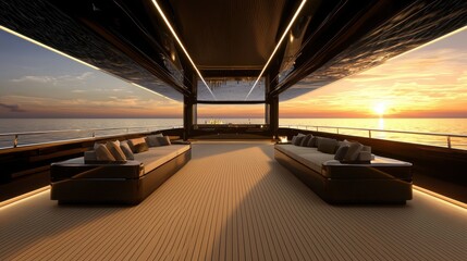 Fototapeta premium Luxury yacht sunset lounge ocean view interior design relaxation space modern aesthetics
