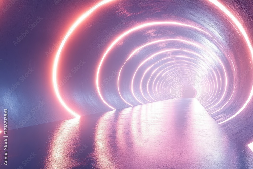 Poster A mesmerizing tunnel illuminated by glowing lights, creating a futuristic atmosphere that invites exploration and curiosity.