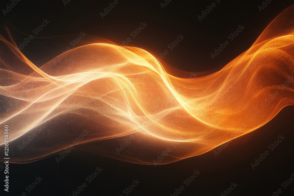 Poster A mesmerizing wave of light flows elegantly in shades of orange and white, creating a dynamic and vibrant visual effect against a dark background.