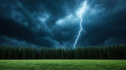 dramatic lightning storm illuminates dark forest landscape