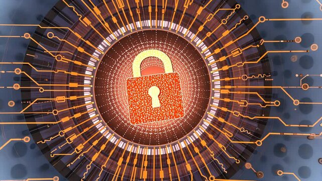Glowing Red Cybersecurity Lock Symbol on Digital Background