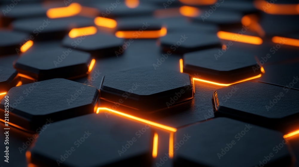 Poster abstract hexagonal pattern with orange glow
