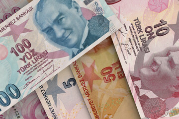 Turkish lira banknotes. Foreign exchange market. Financial concept