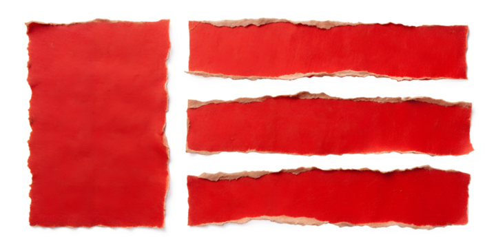 piece of red cardboard paper tears cut out