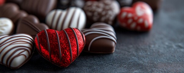 Aromatic assortment of heart-shaped chocolates, a delightful Valentine's Day treat