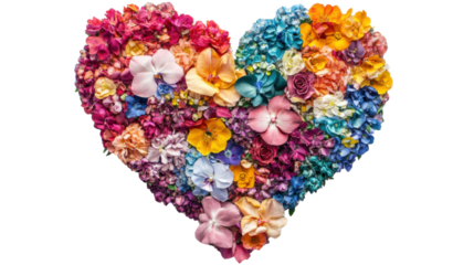Heart made of mixed flowers on transparent background