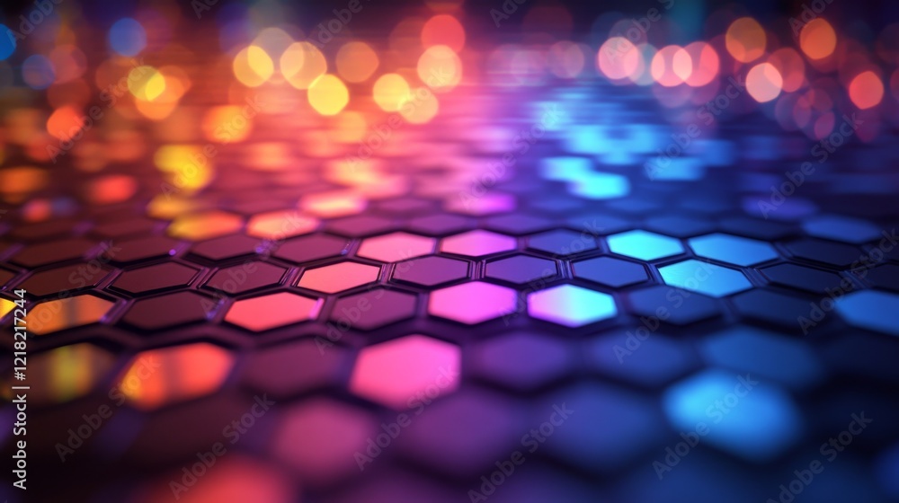 Poster abstract hexagon pattern illuminated with vivid colors