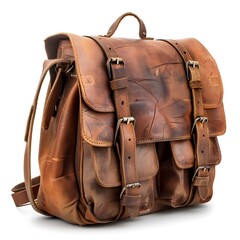 Brown shoulder school bag isolated on white background