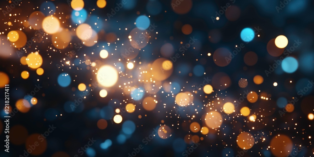 Poster celestial sparkles: abstract bokeh background featuring a mesmerizing blend of teal, gold, and amber
