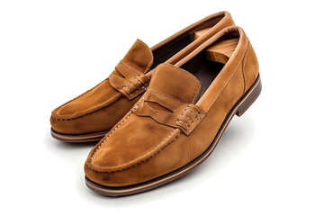 Naklejka premium Brown suede loafers shoes isolated on white background