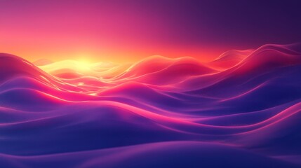 Abstract Sunset Over Wavy Purple Landscape