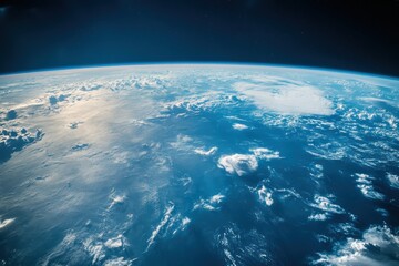 Fototapeta premium A stunning view of Earth from space showcasing majestic clouds, the vibrant blue oceans, and the planet's curvature, epitomizing our beautiful home.