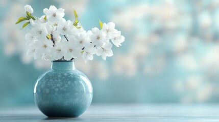 Serene Spring Blossoms in Teal Vase