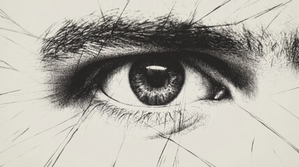 Obraz premium Close-up grayscale image of a human eye with radiating lines.